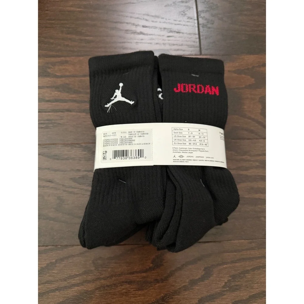 Jordan Jumpman Crew Socks 6 Pack Black Red White BJ0343-023 Size M 9-11